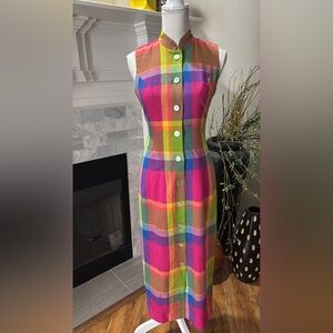 Colorful Plaid Button-Down Dress